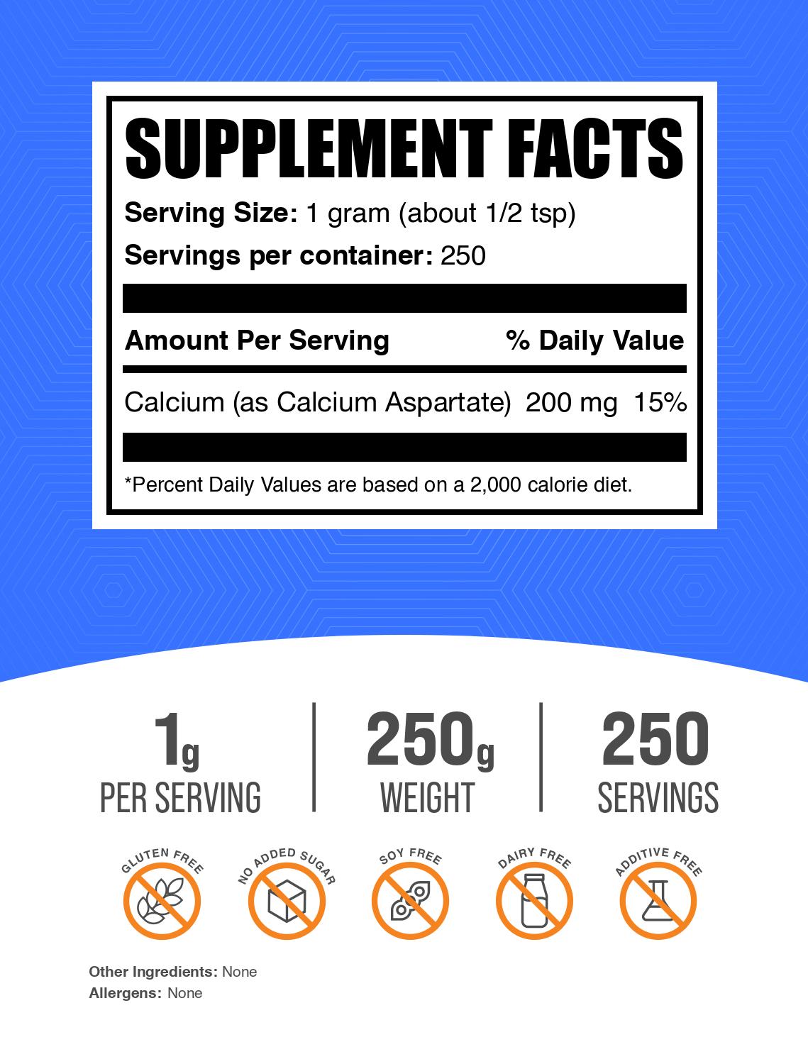 Calcium Aspartate powder label 250g