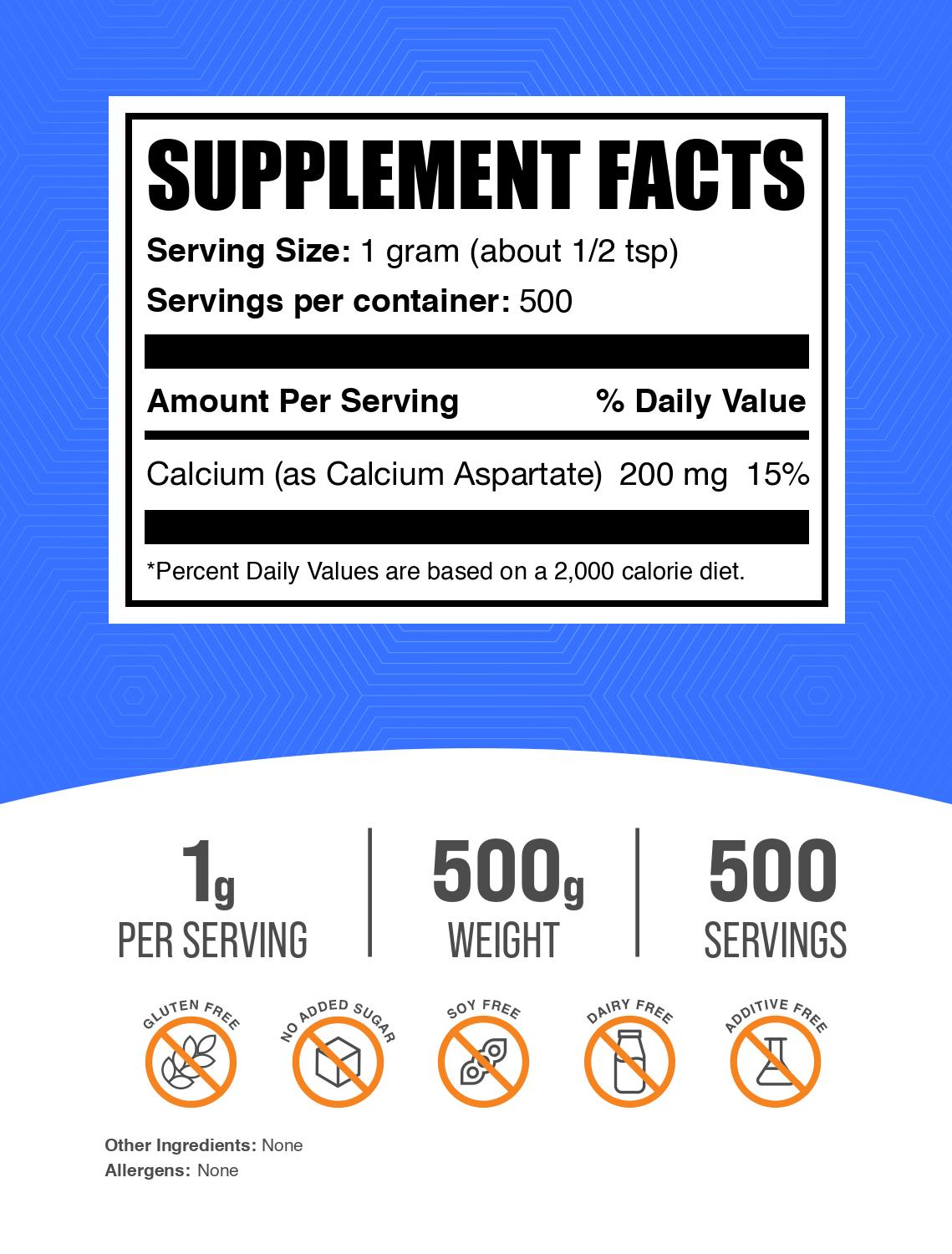 Calcium Aspartate powder label 500g