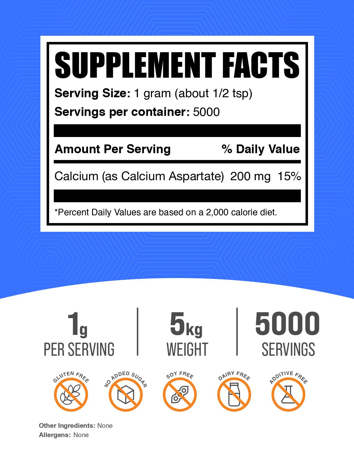 Calcium Aspartate powder label 5kg