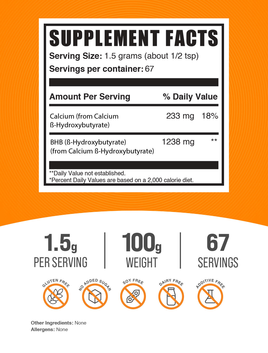 Calcium BHB powder label 100g