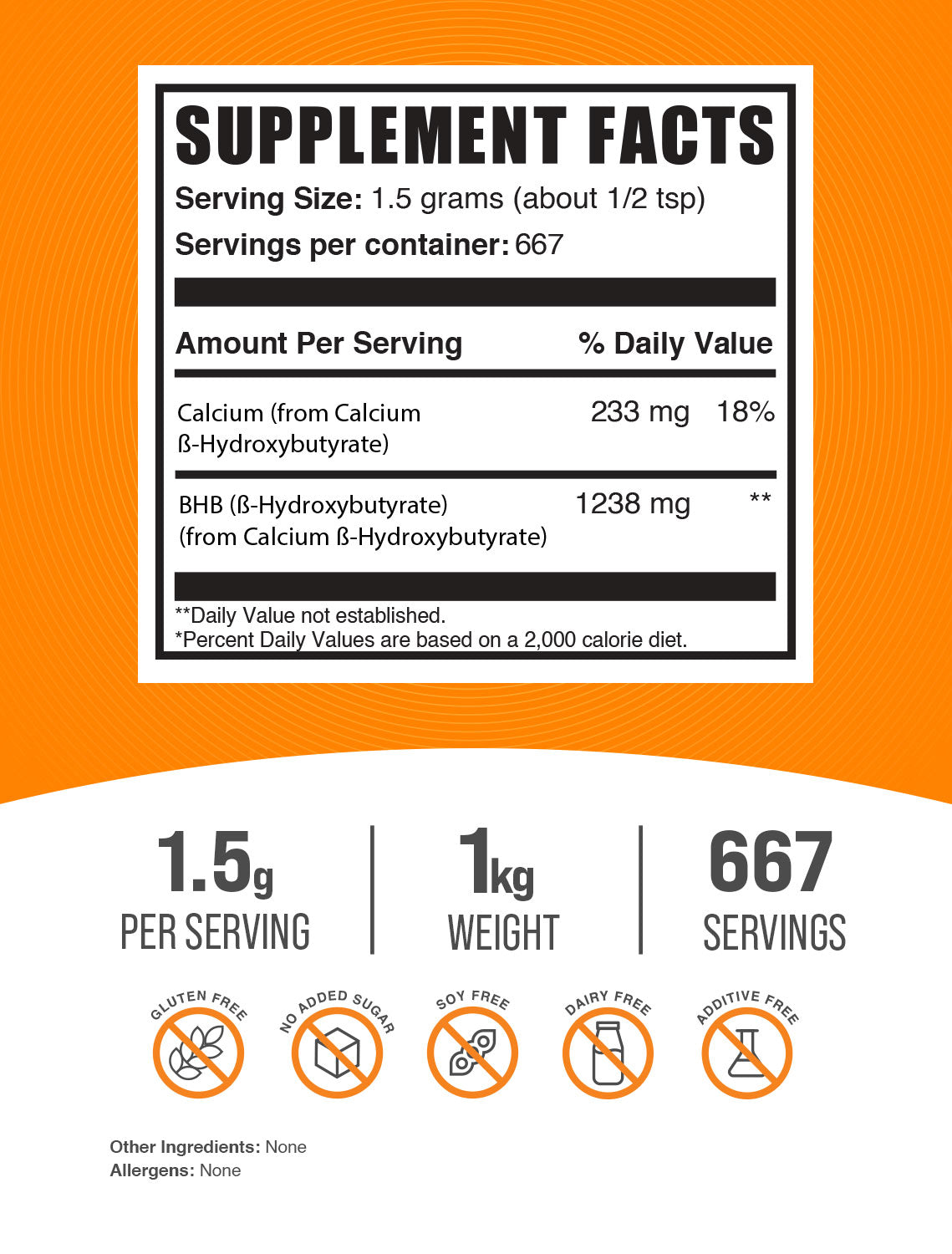 Calcium BHB powder label 1kg