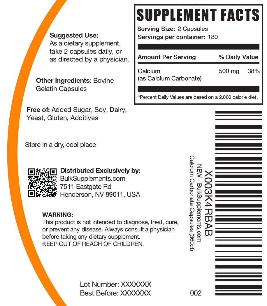 Calcium carbonate capsules 360 ct label