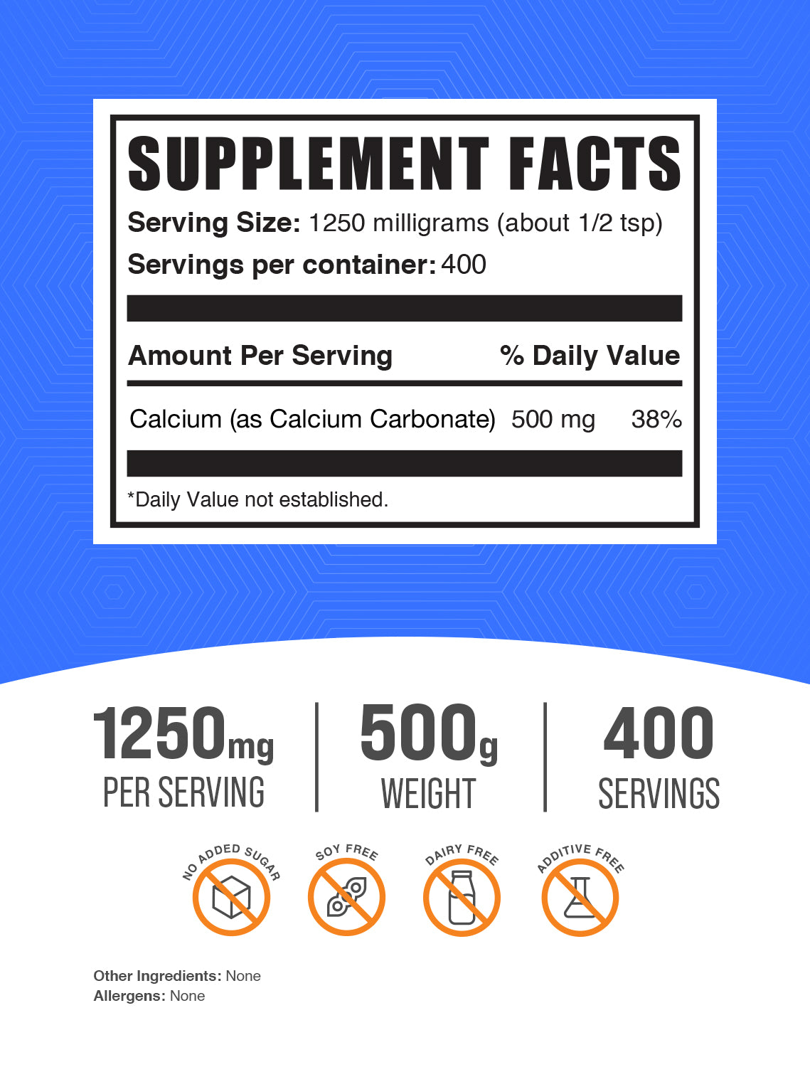 Calcium Carbonate powder label 500g
