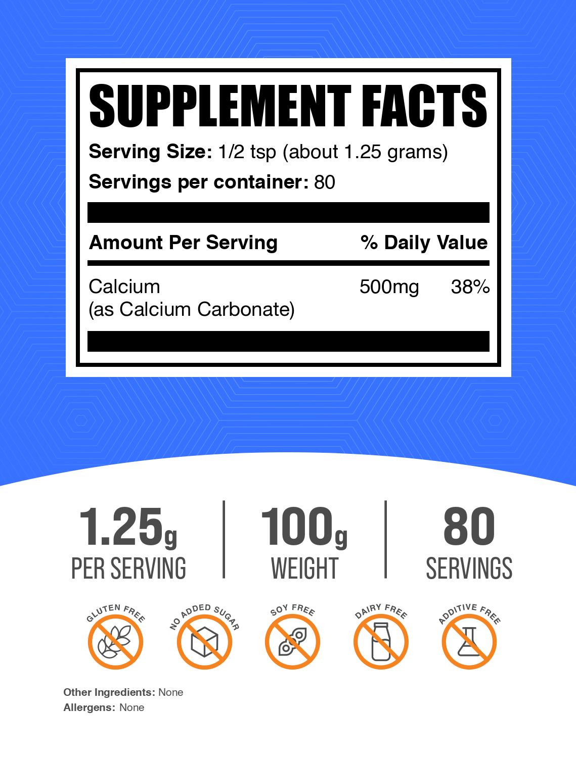 Calcium Carbonate powder label 100g