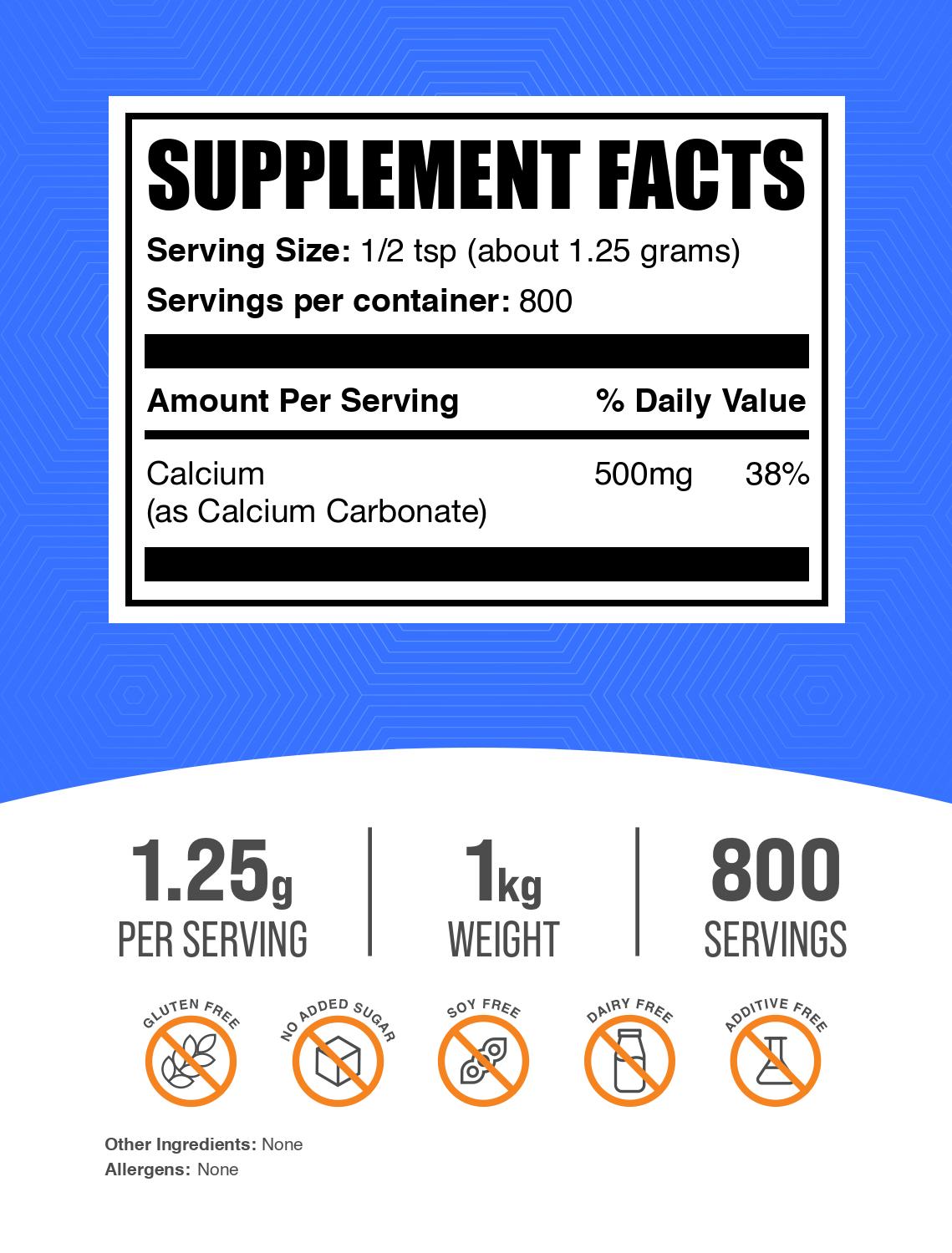 Calcium carbonate powder label 1kg