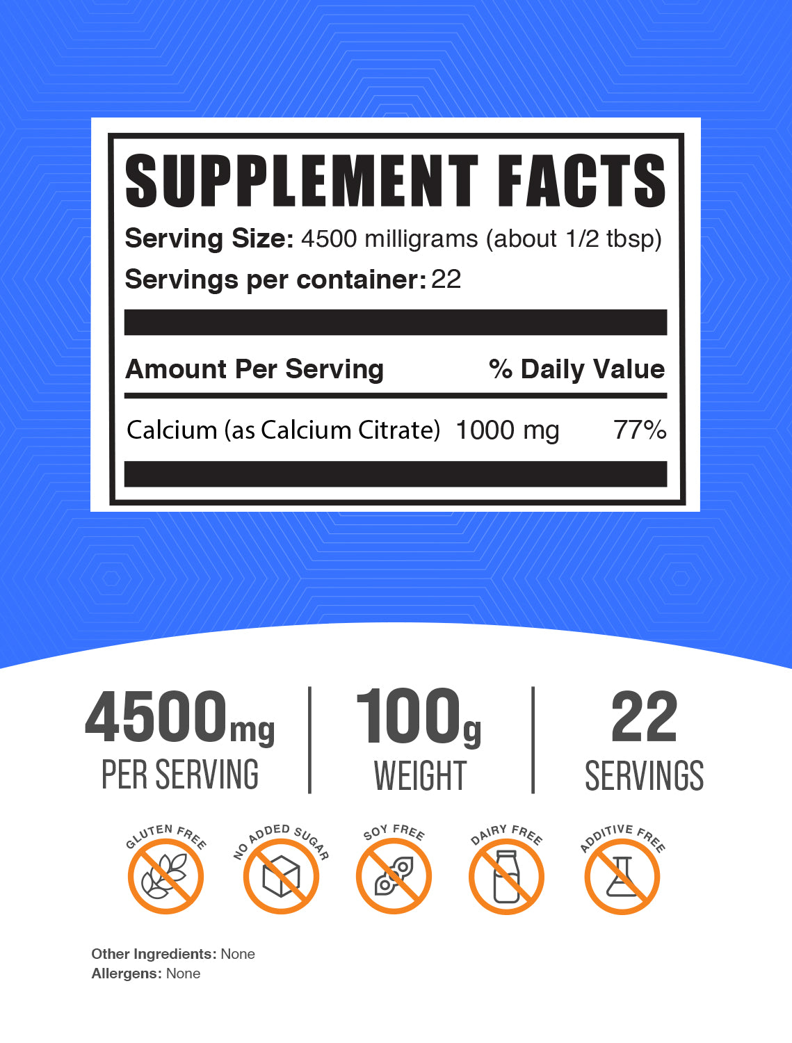 Calcium citrate powder label 100g