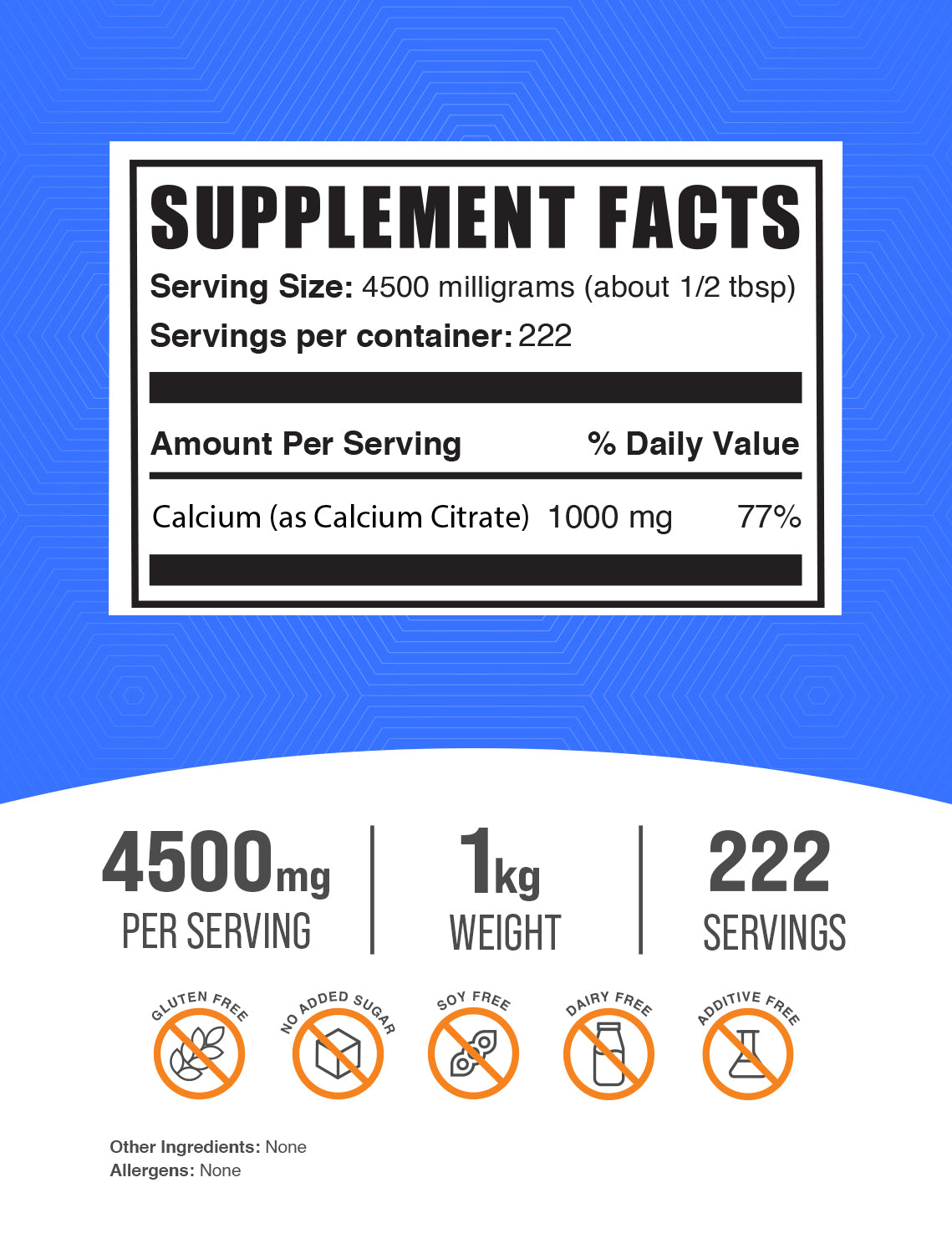 Calcium citrate powder label 1kg