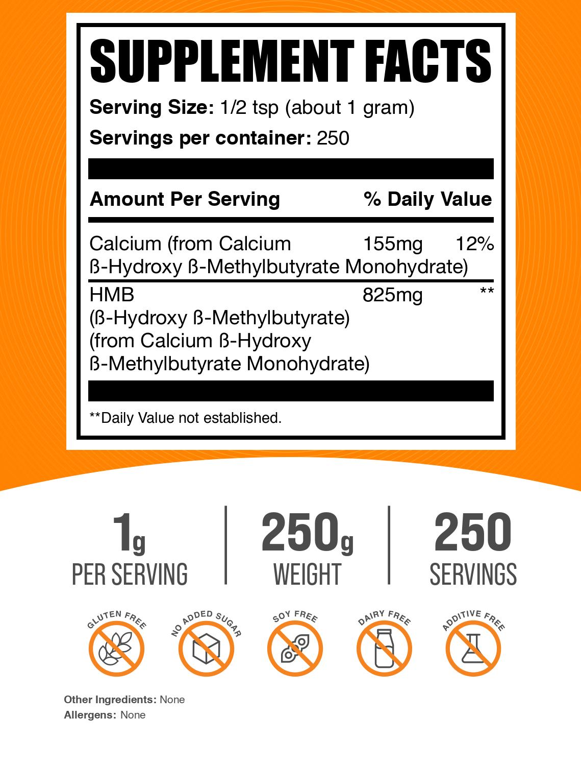 Calcium HMB powder label 250g