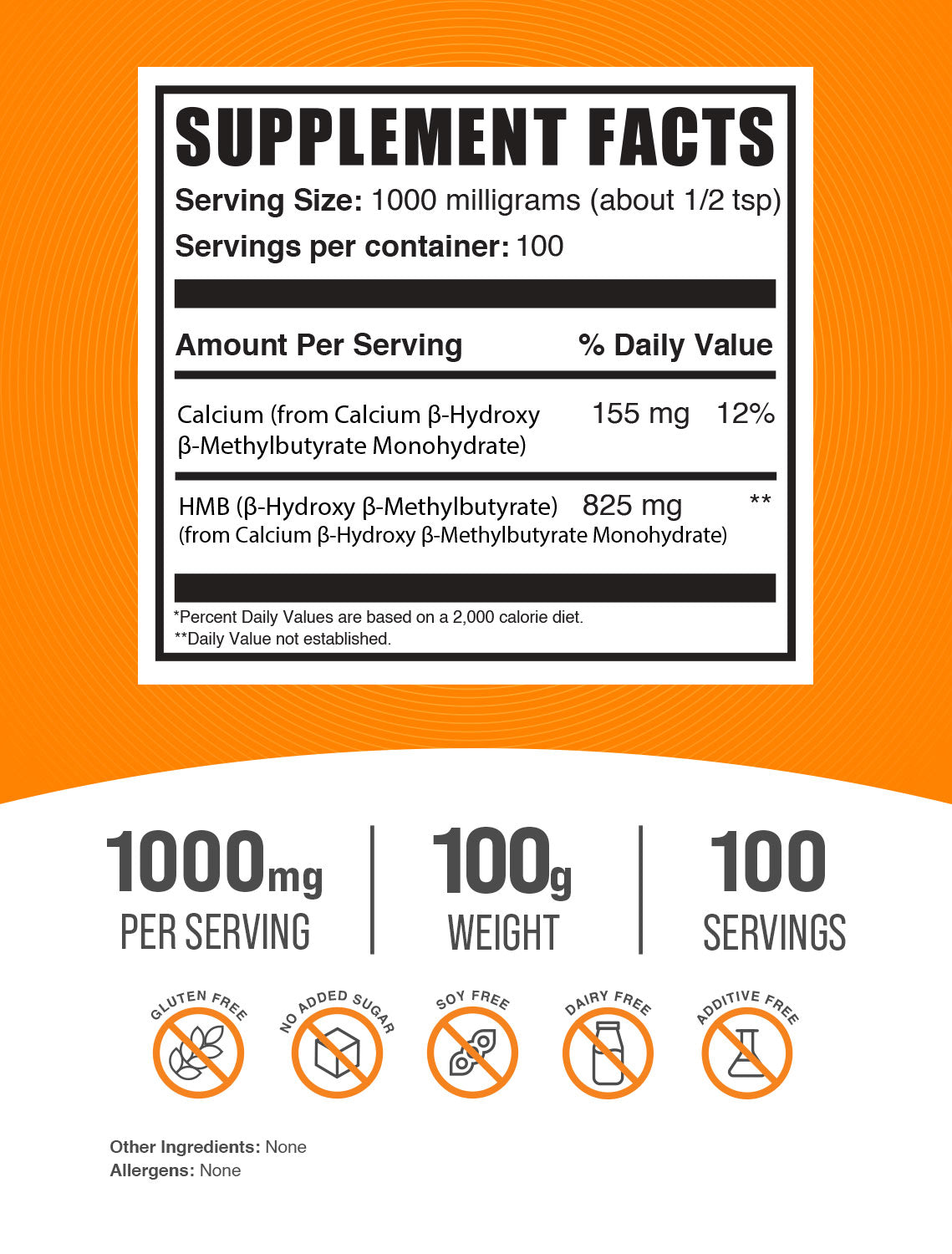 HMB (Calcium HMB) powder label 100g