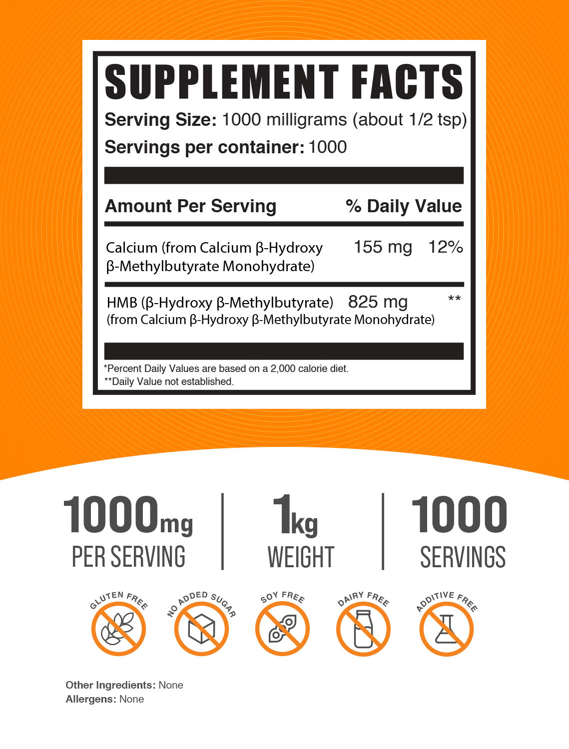 HMB (Calcium HMB) powder label 1kg