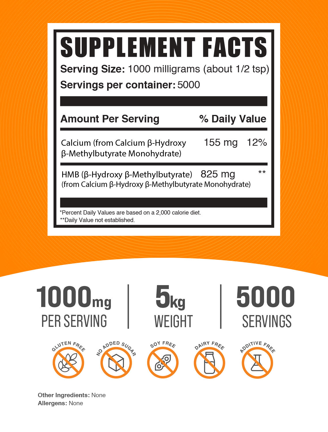 HMB (Calcium HMB) powder label 5kg