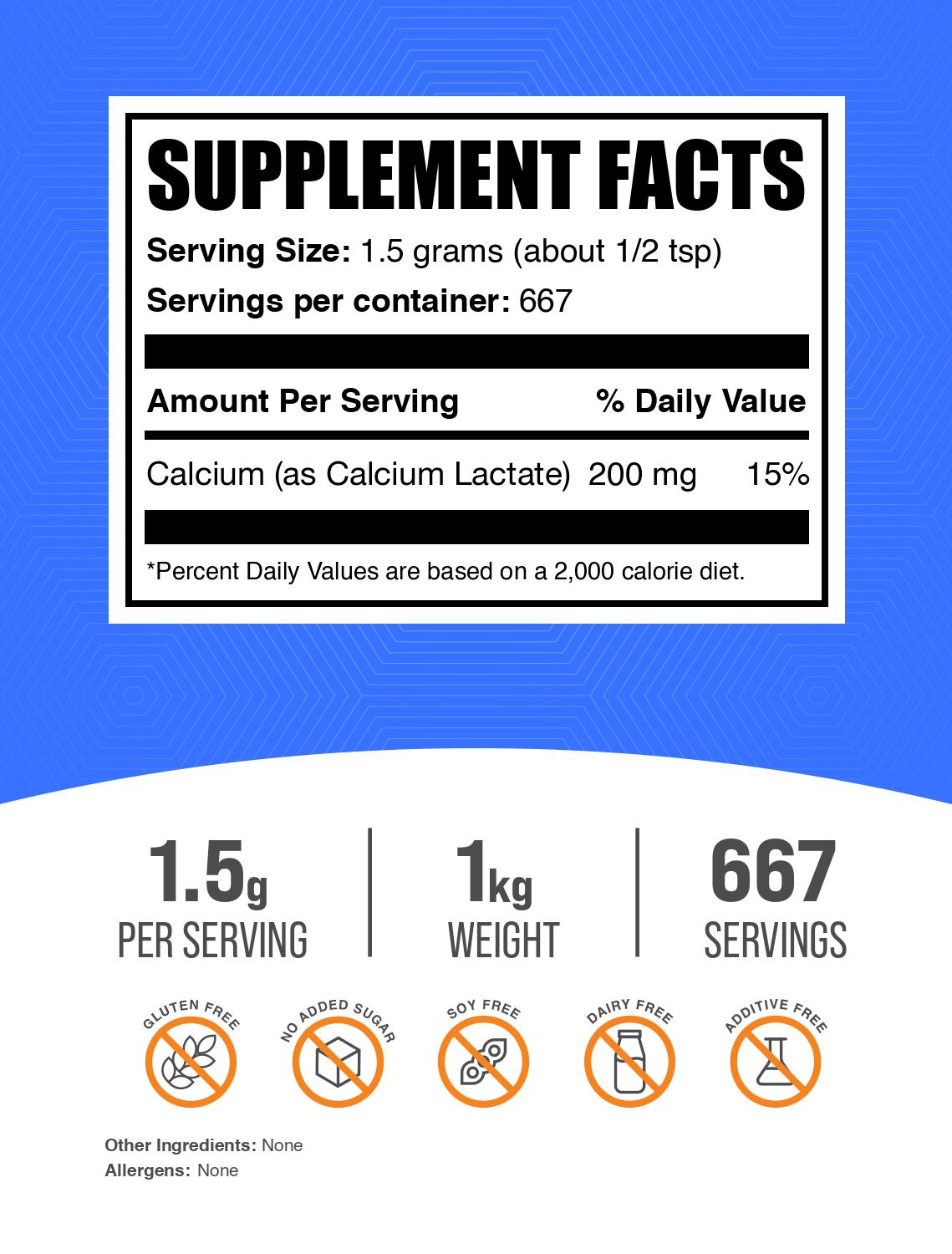 Calcium Lactate powder label 1kg