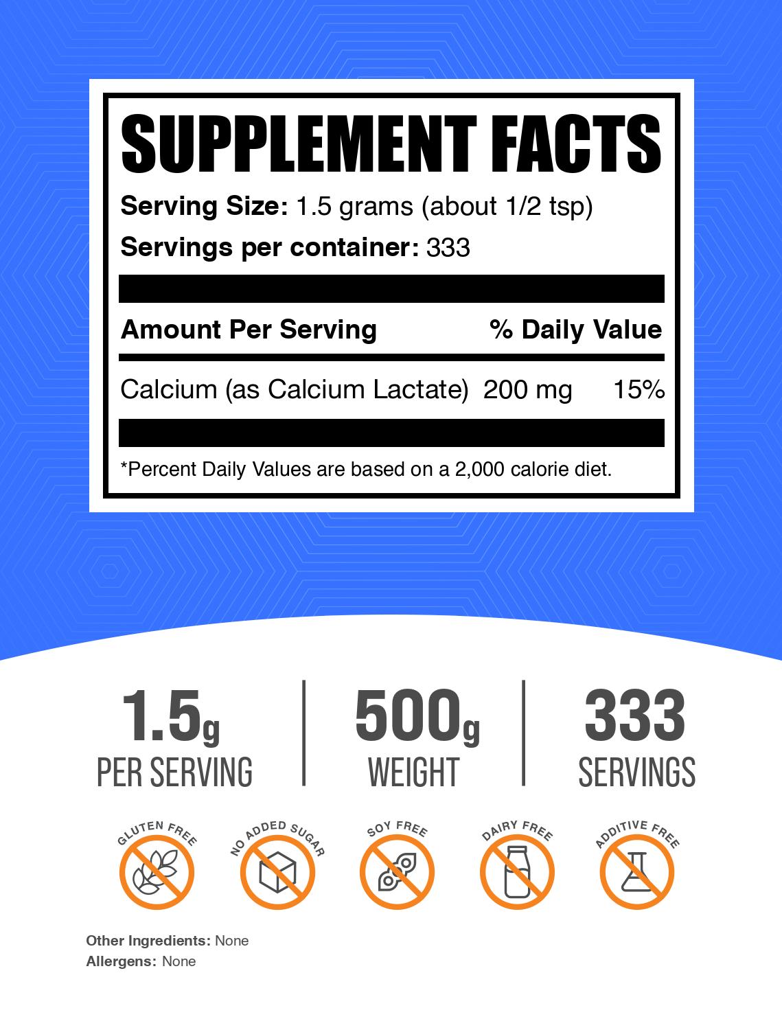 Calcium Lactate powder label 500g