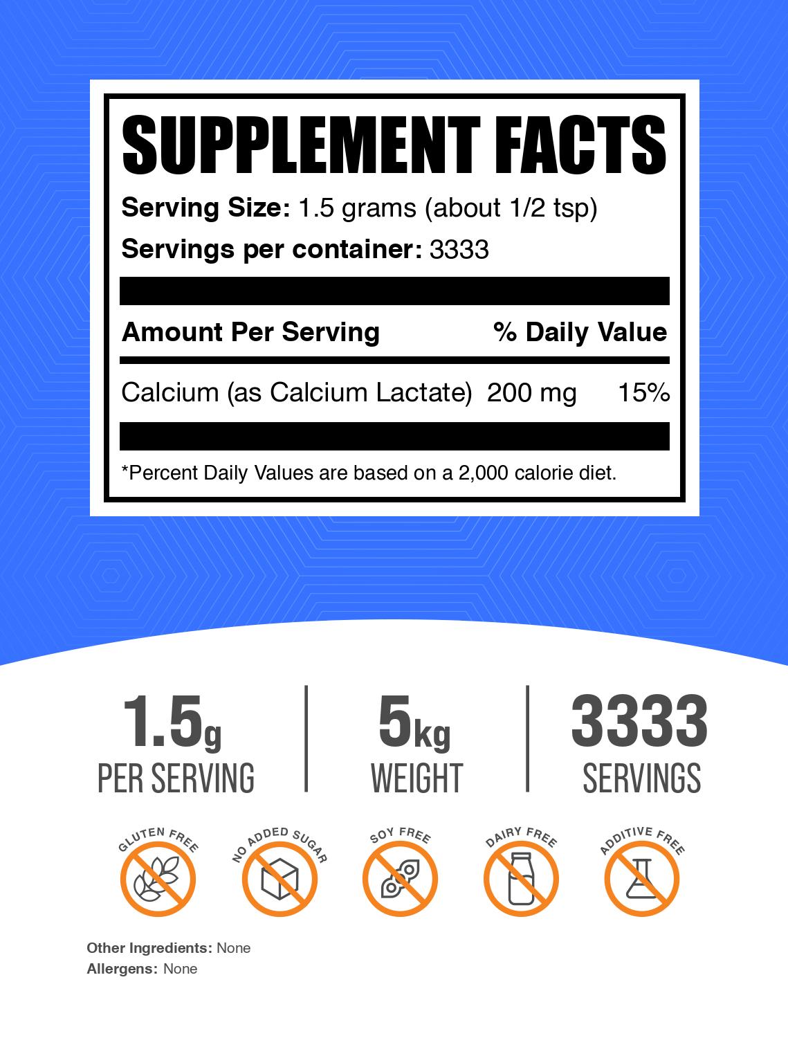 Calcium Lactate powder label 5kg