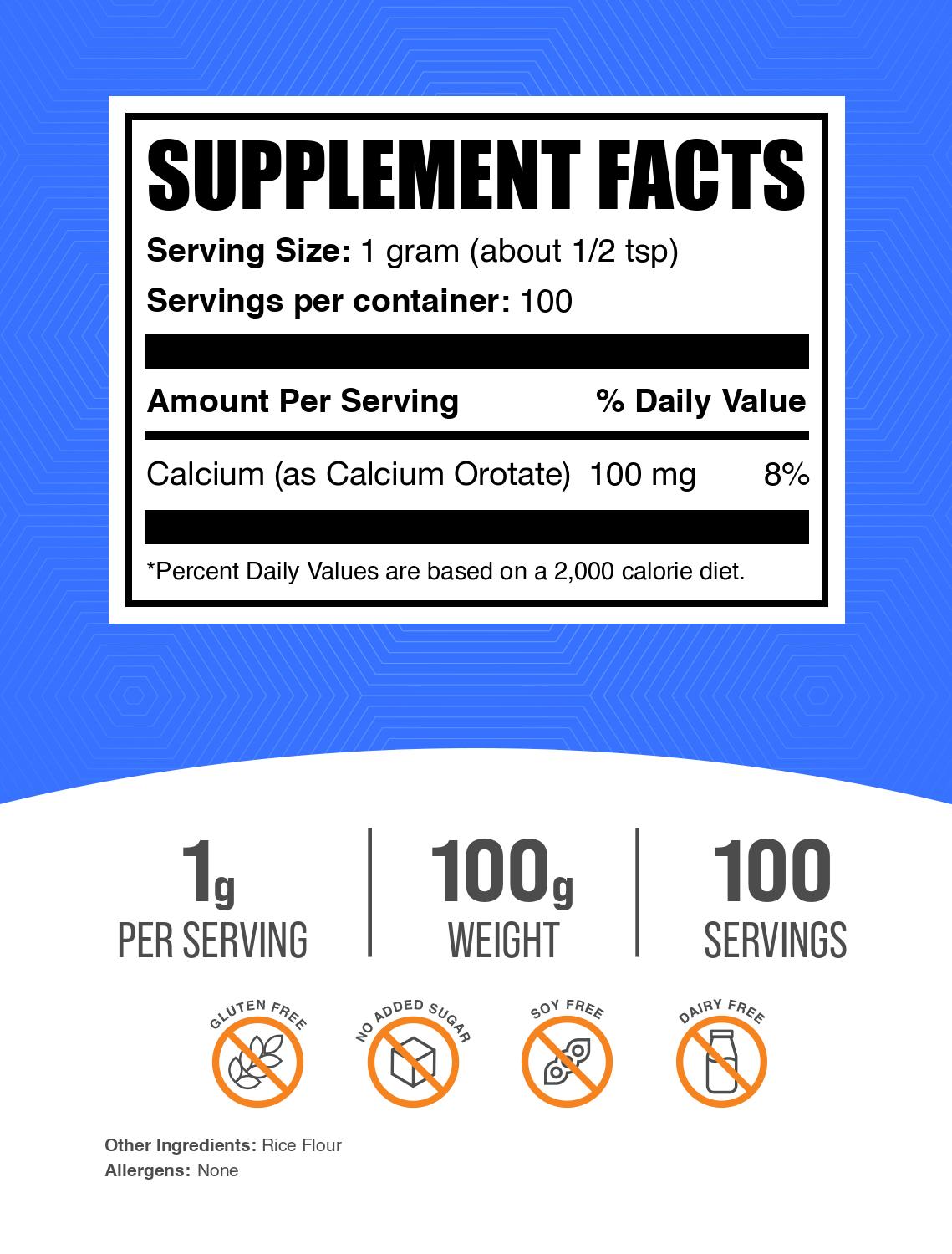 Calcium orotate powder label 100g