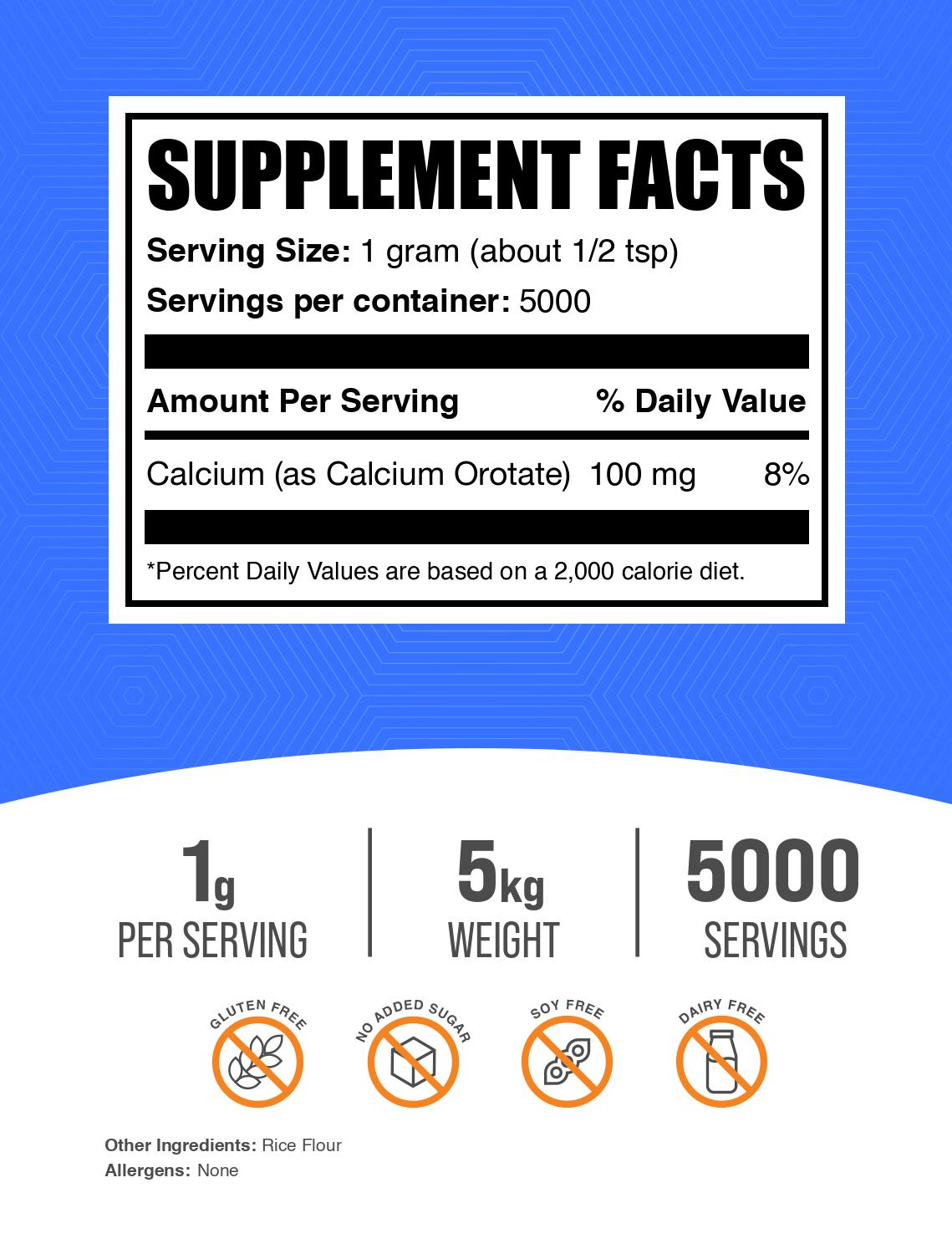 Calcium orotate powder label 5kg