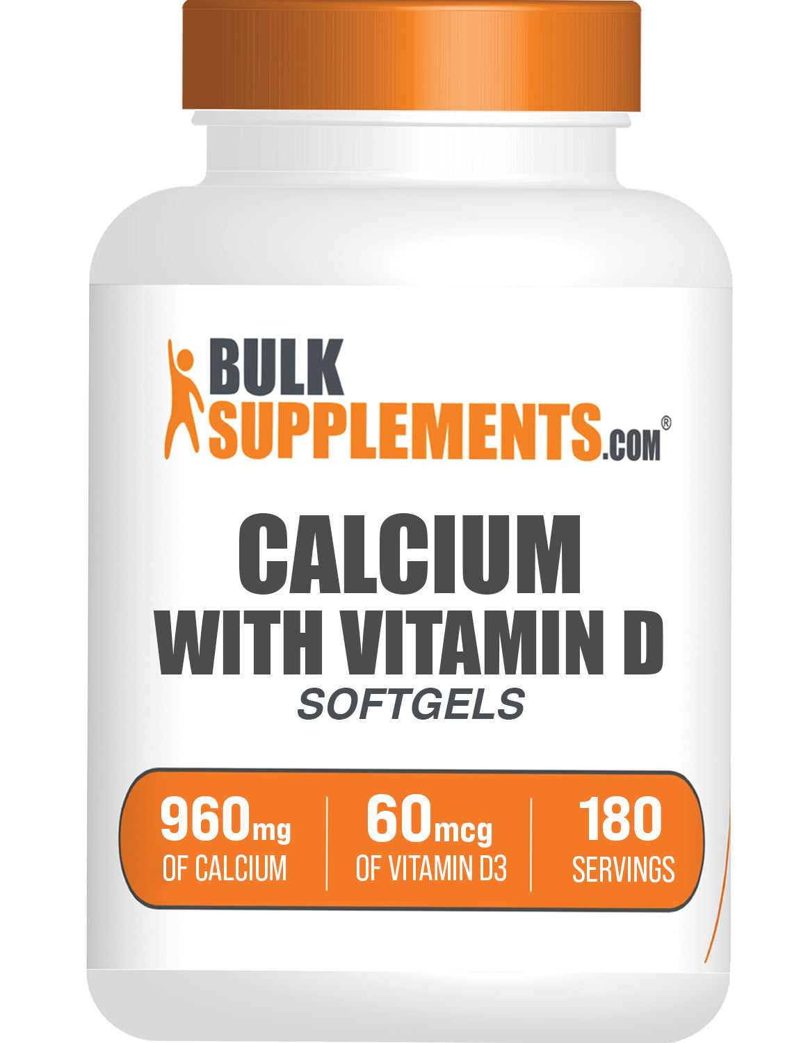 BulkSupplements.com Calcium Carbonate with Vitamin D3 180ct softgels bottle image