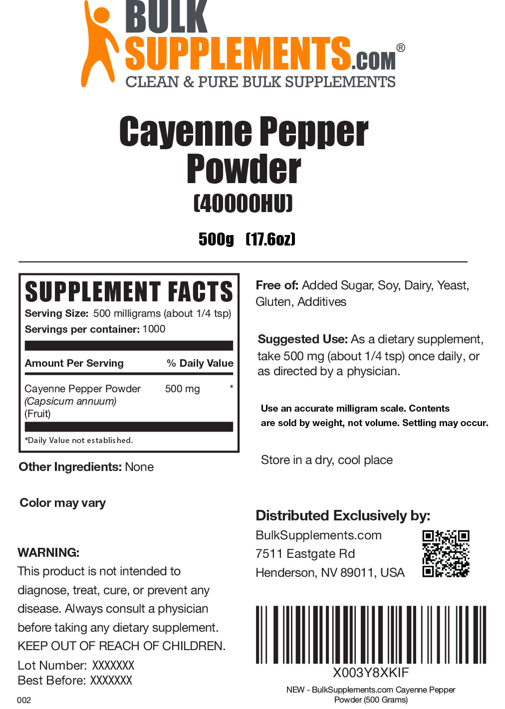 Cayenne Pepper Powder label 500g