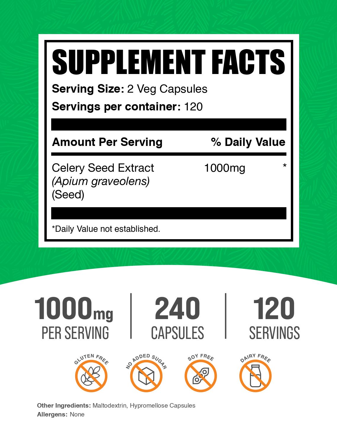 Celery seed extract 240ct capsules 1000mg label