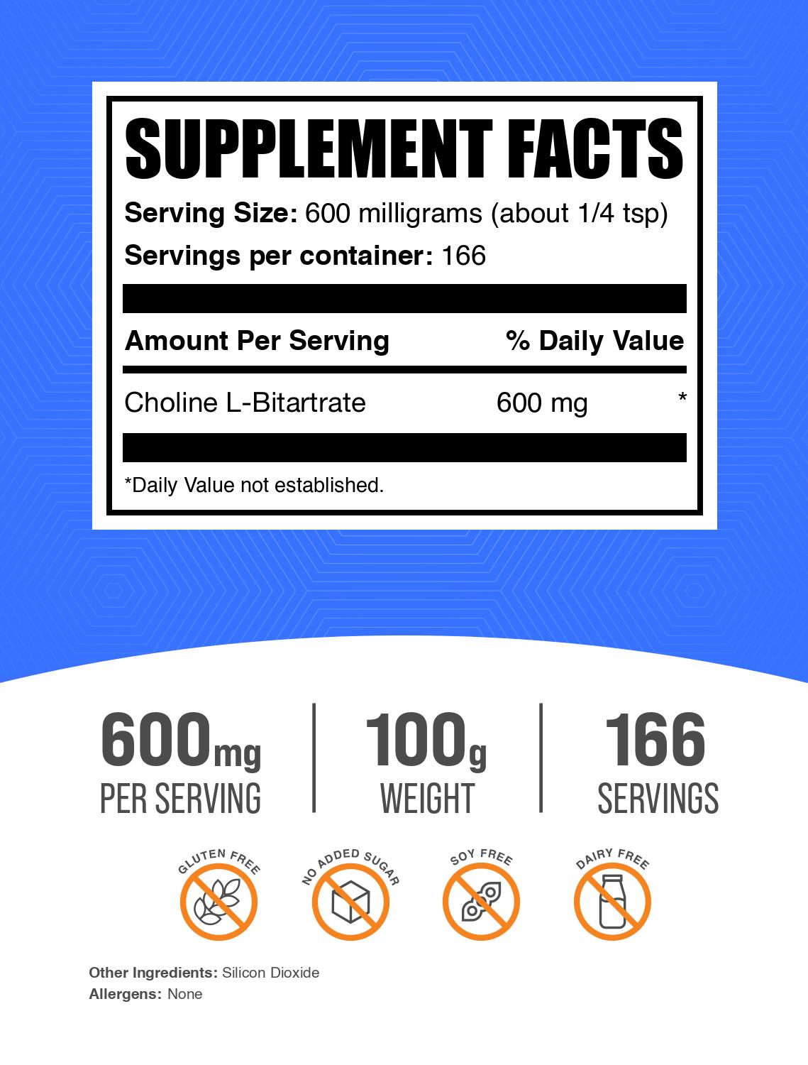 Choline L-Bitartrate Powder label 100g