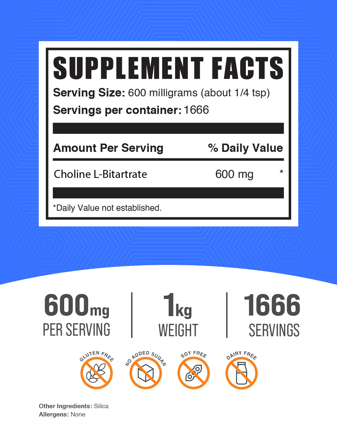 Choline L-Bitartrate powder label 1kg
