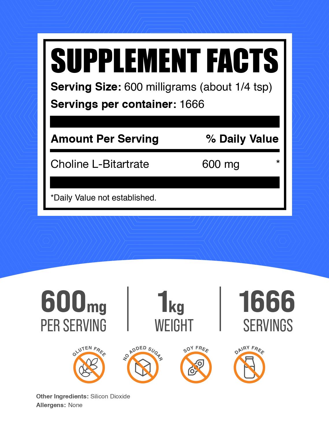 Choline L-Bitartrate Powder label 1kg