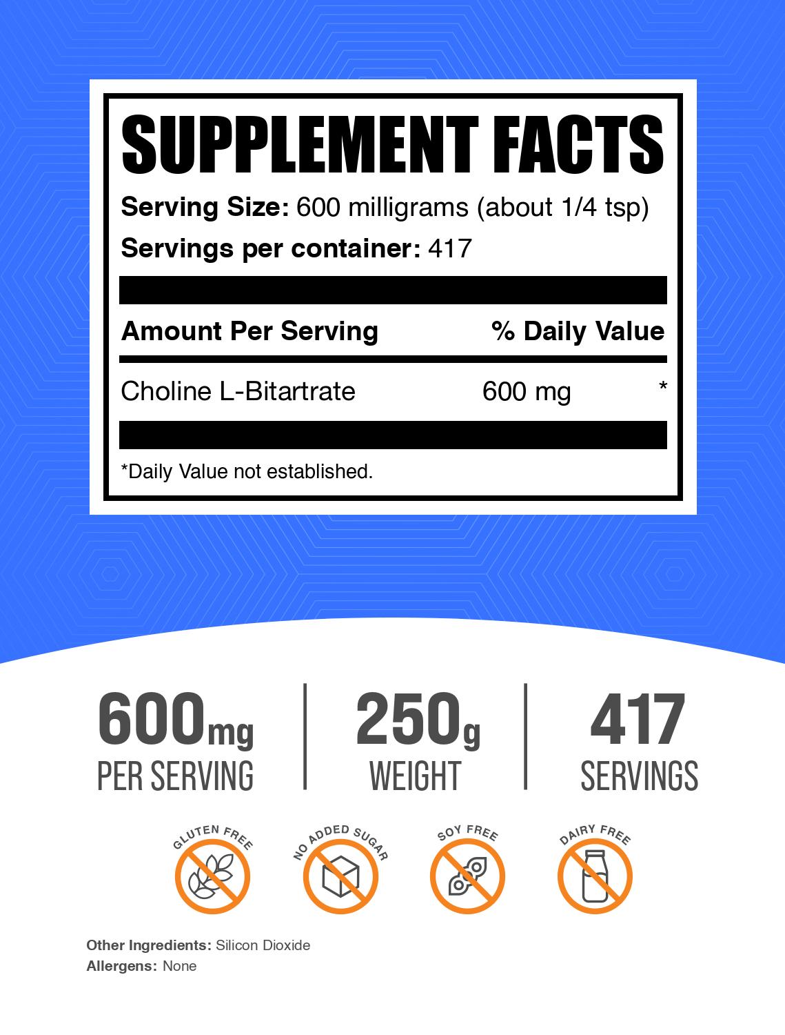 Choline L-Bitartrate Powder label 250g