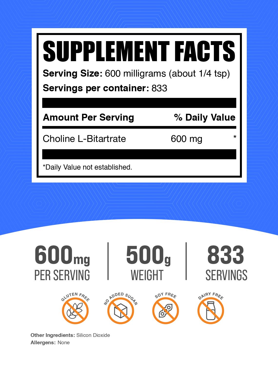 Choline L-Bitartrate Powder label 500g