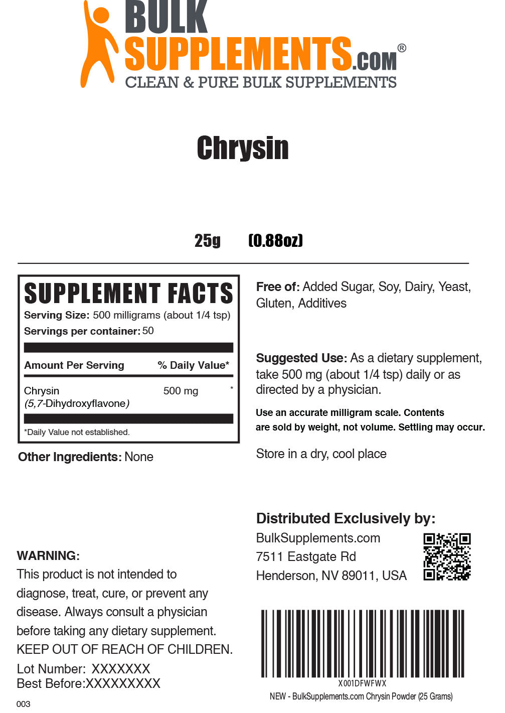 Chrysin powder label 25g