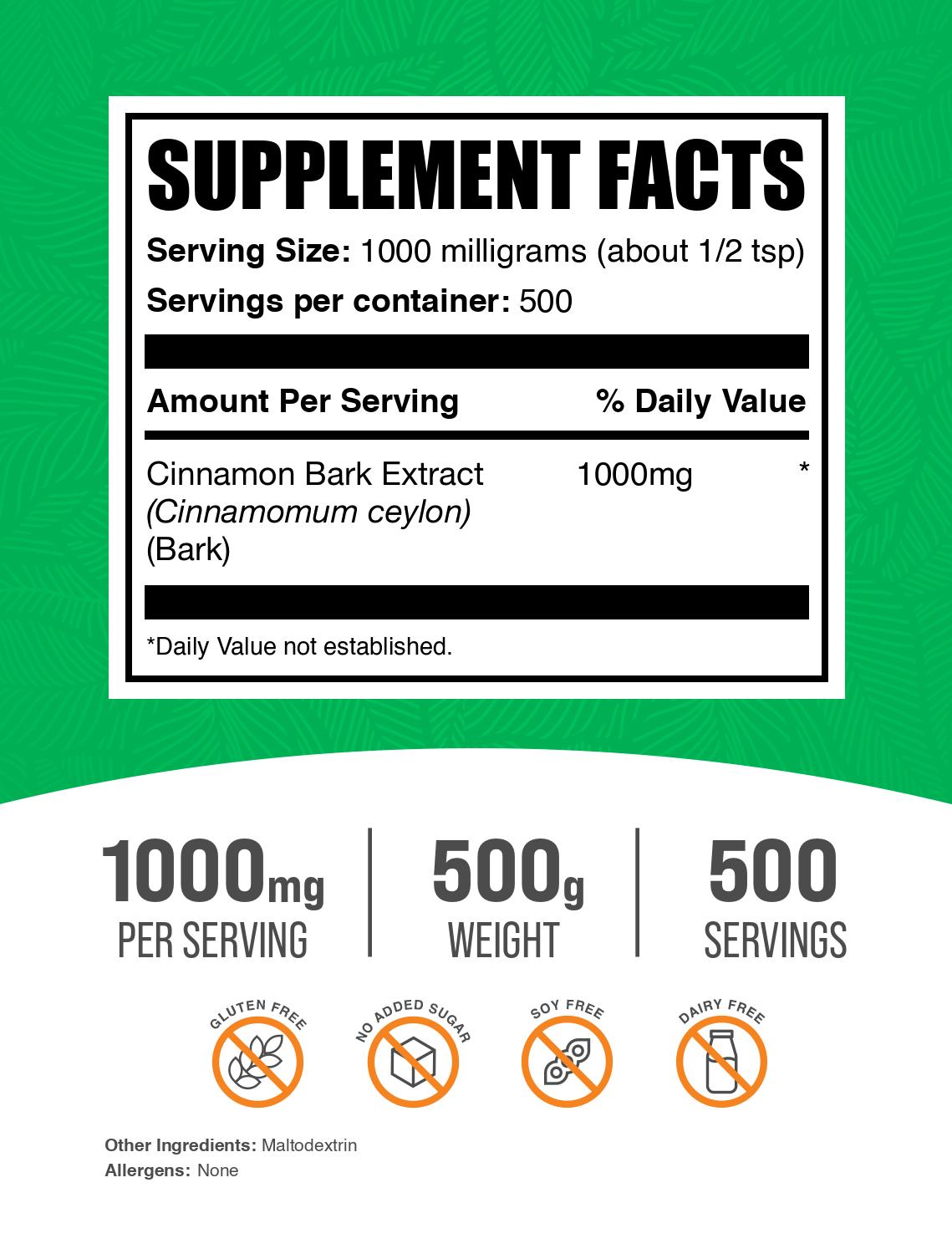 Cinnamon bark extract powder label 500g