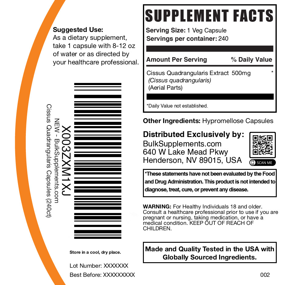 Cissus quadrangularis 240 capsules label