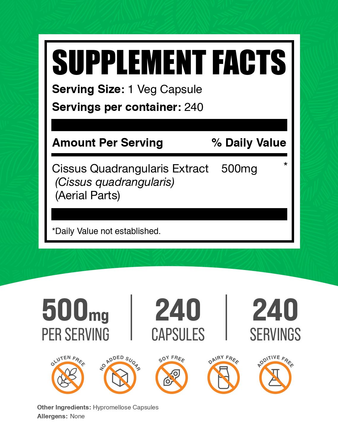 Cissus quadrangularis 240 capsules label