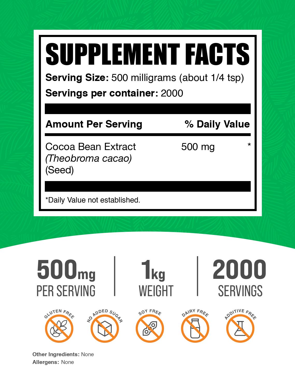 Cocoa Bean Extract powder label 1kg