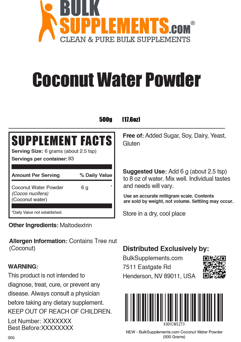 Coconut water powder label 500g