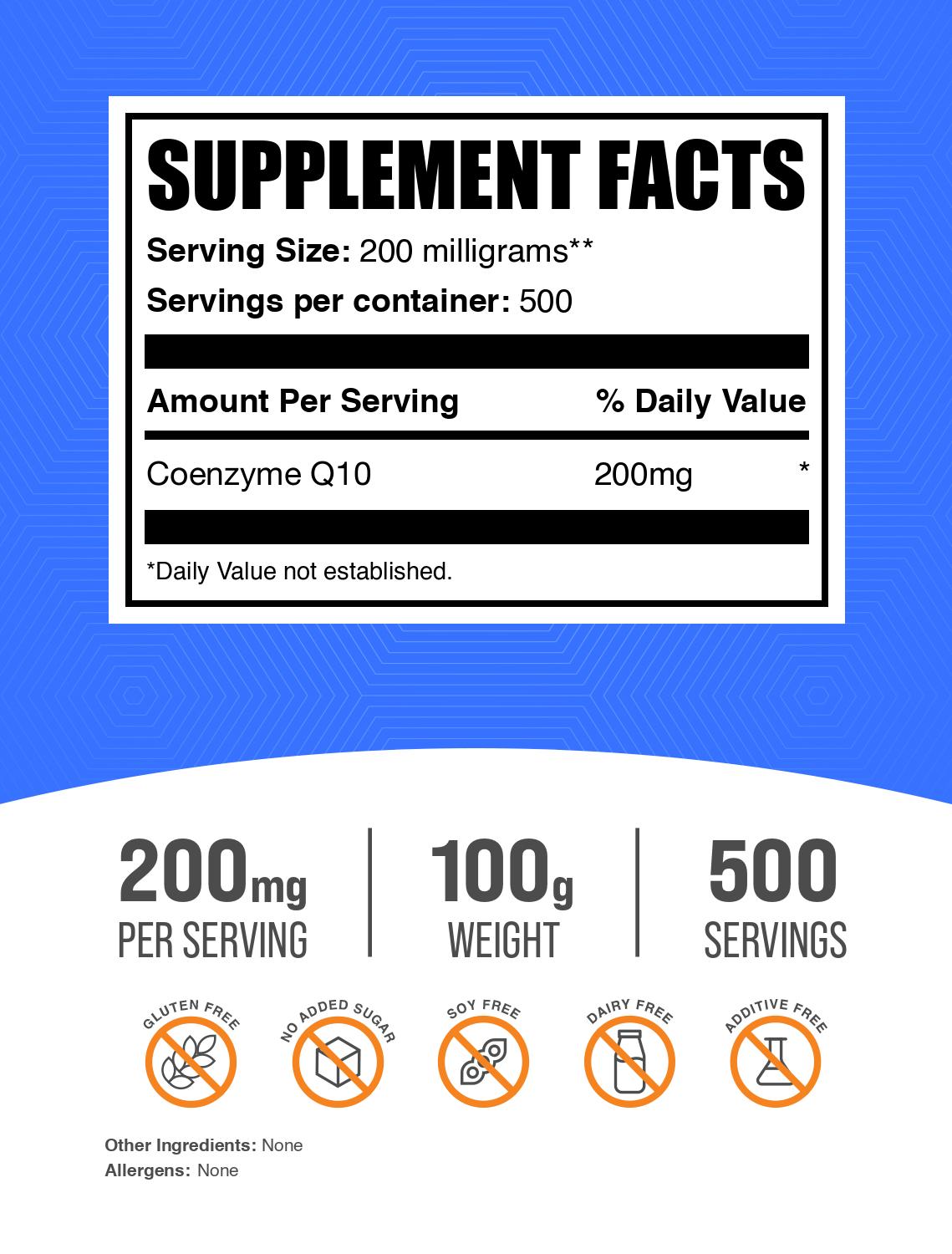 Coenzyme Q10 (CoQ10) powder label 100g