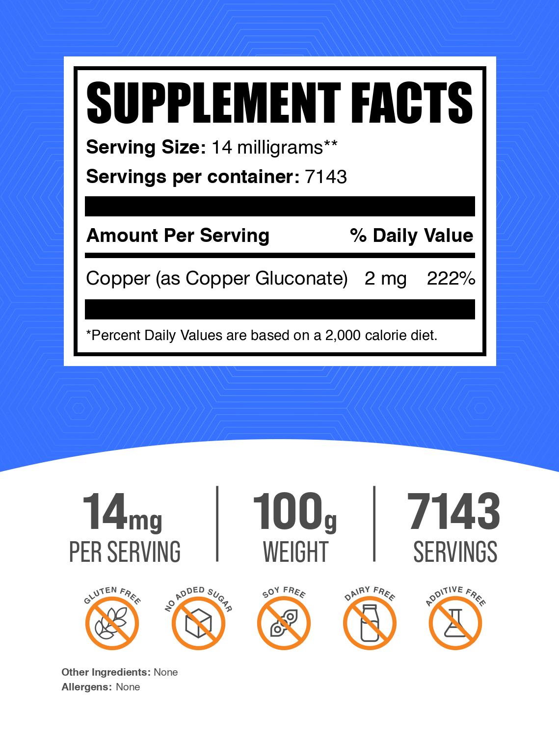 Copper Gluconate powder label 100g