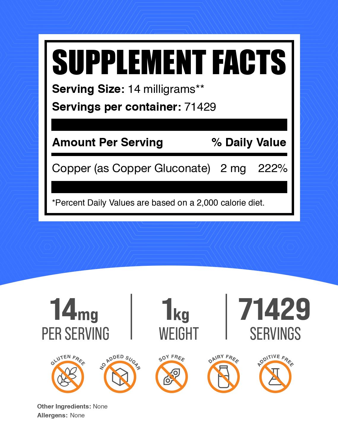 Copper Gluconate powder label 1kg