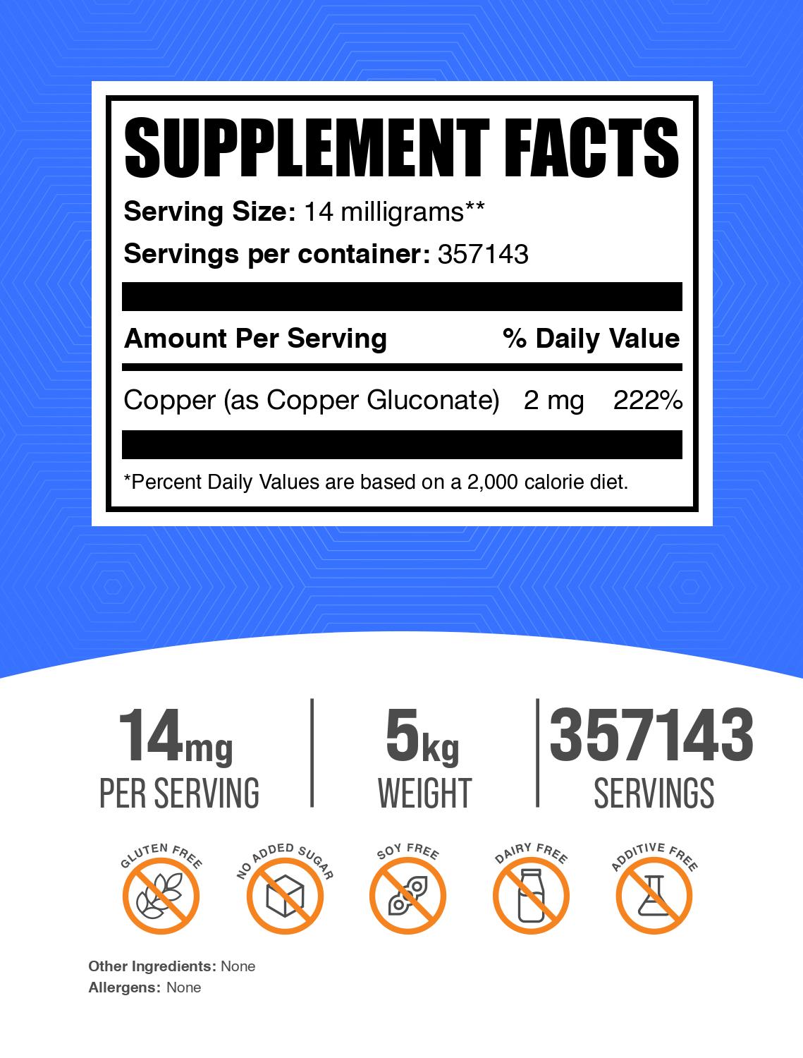 Copper Gluconate powder label 5kg