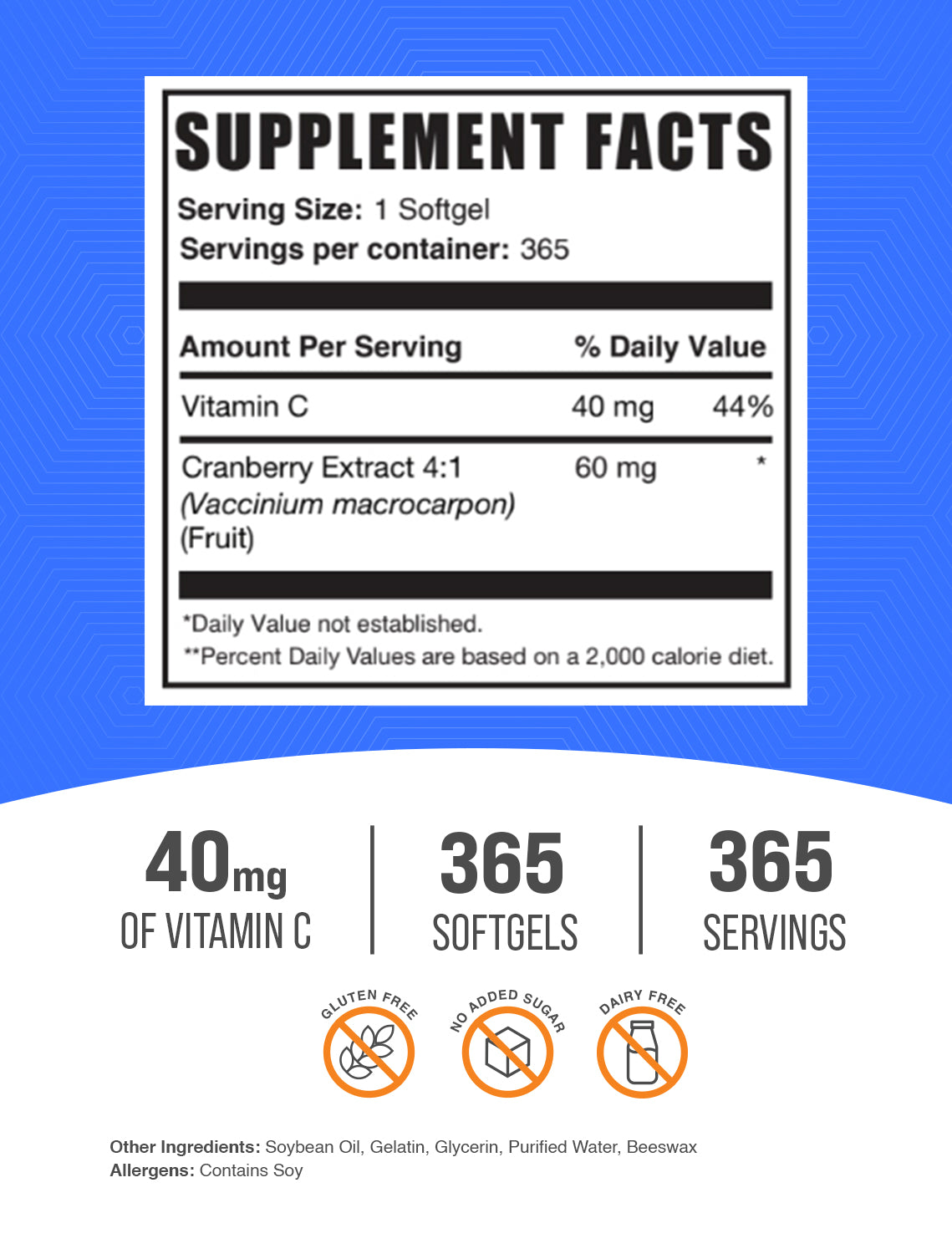 Cranberry & Vitamin C Softgels 365 ct label