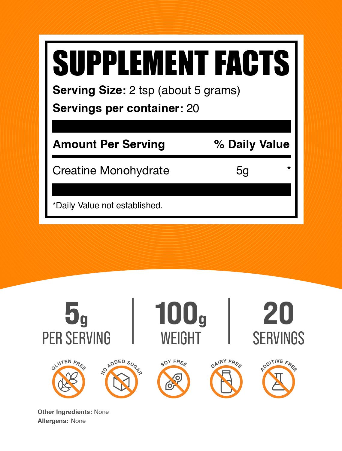 Creatine monohydrate powder label 100g