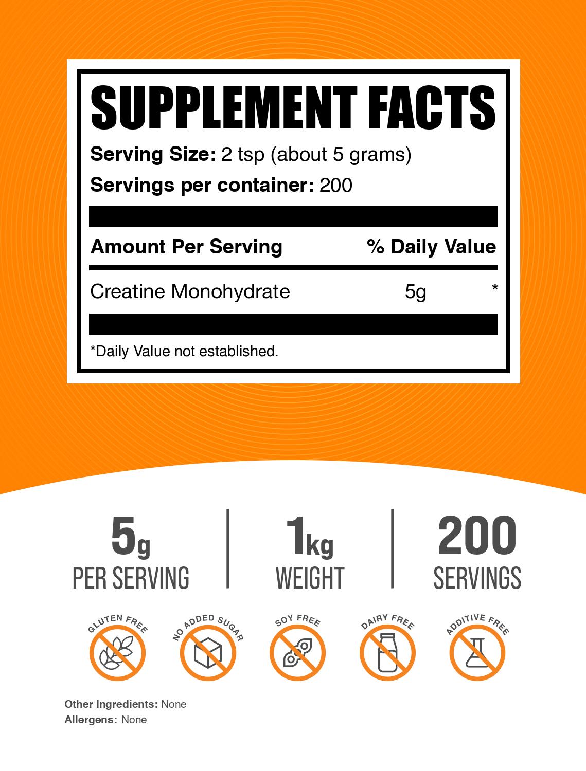 Creatine monohydrate powder label 1kg