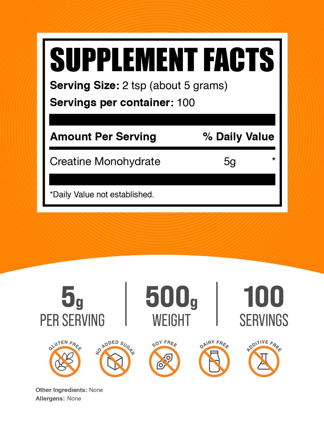 Creatine monohydrate powder label 500g