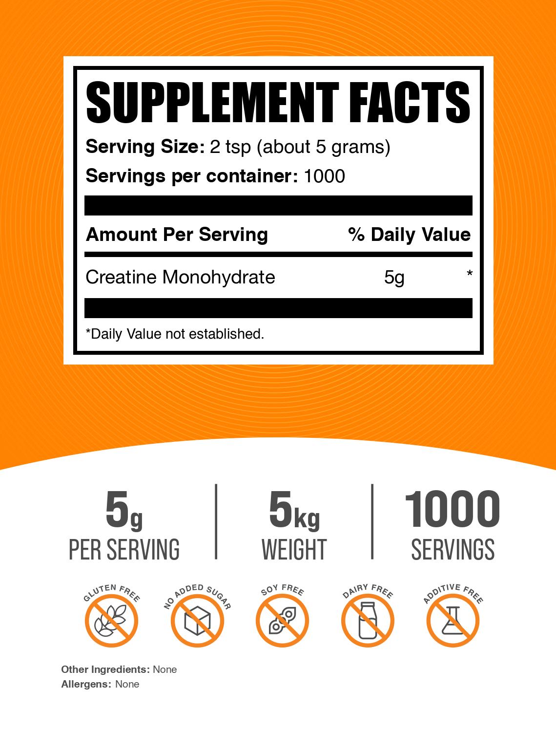 Creatine monohydrate powder label 5kg