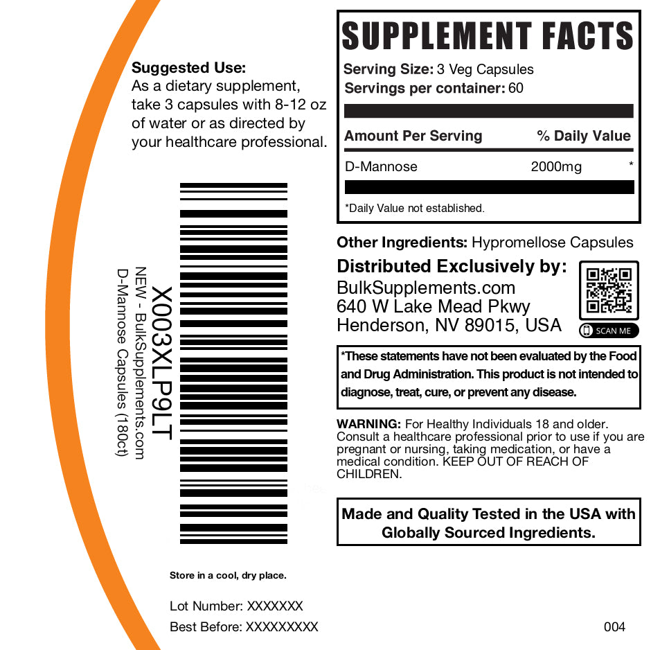 D-mannose 180 capsules label