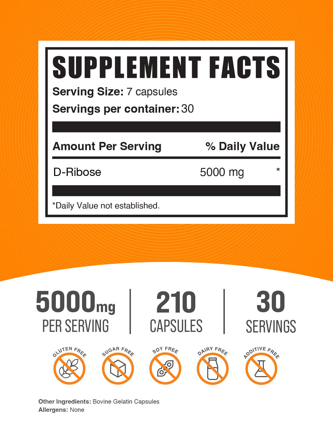 D-Ribose Capsules 210 ct label