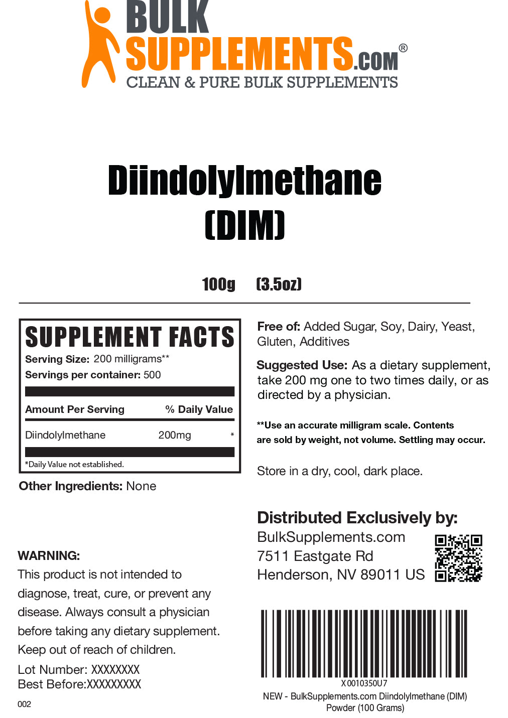 Diindolylmethane (DIM) powder label 100g