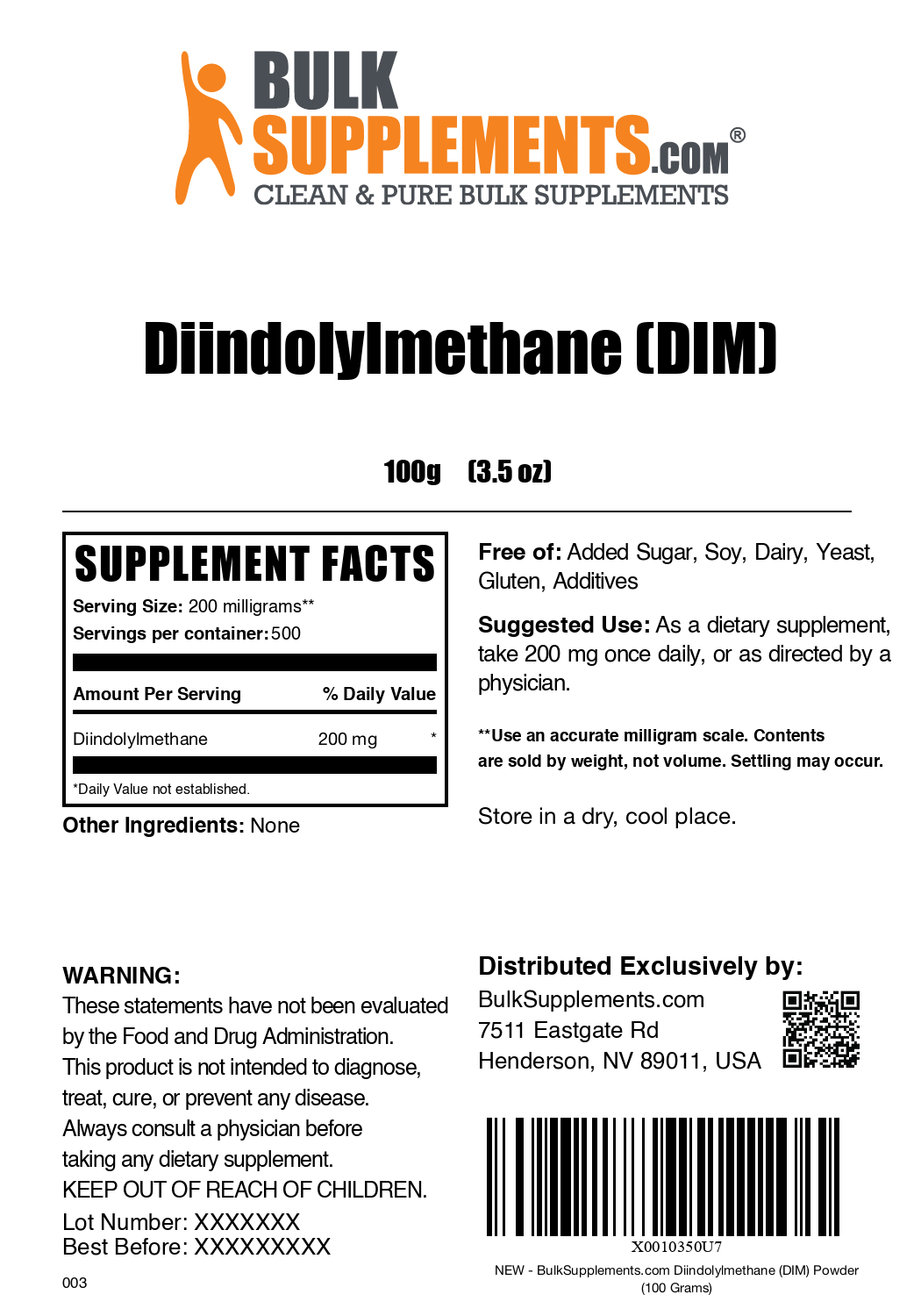 Diindolylmethane (DIM) powder label 100g