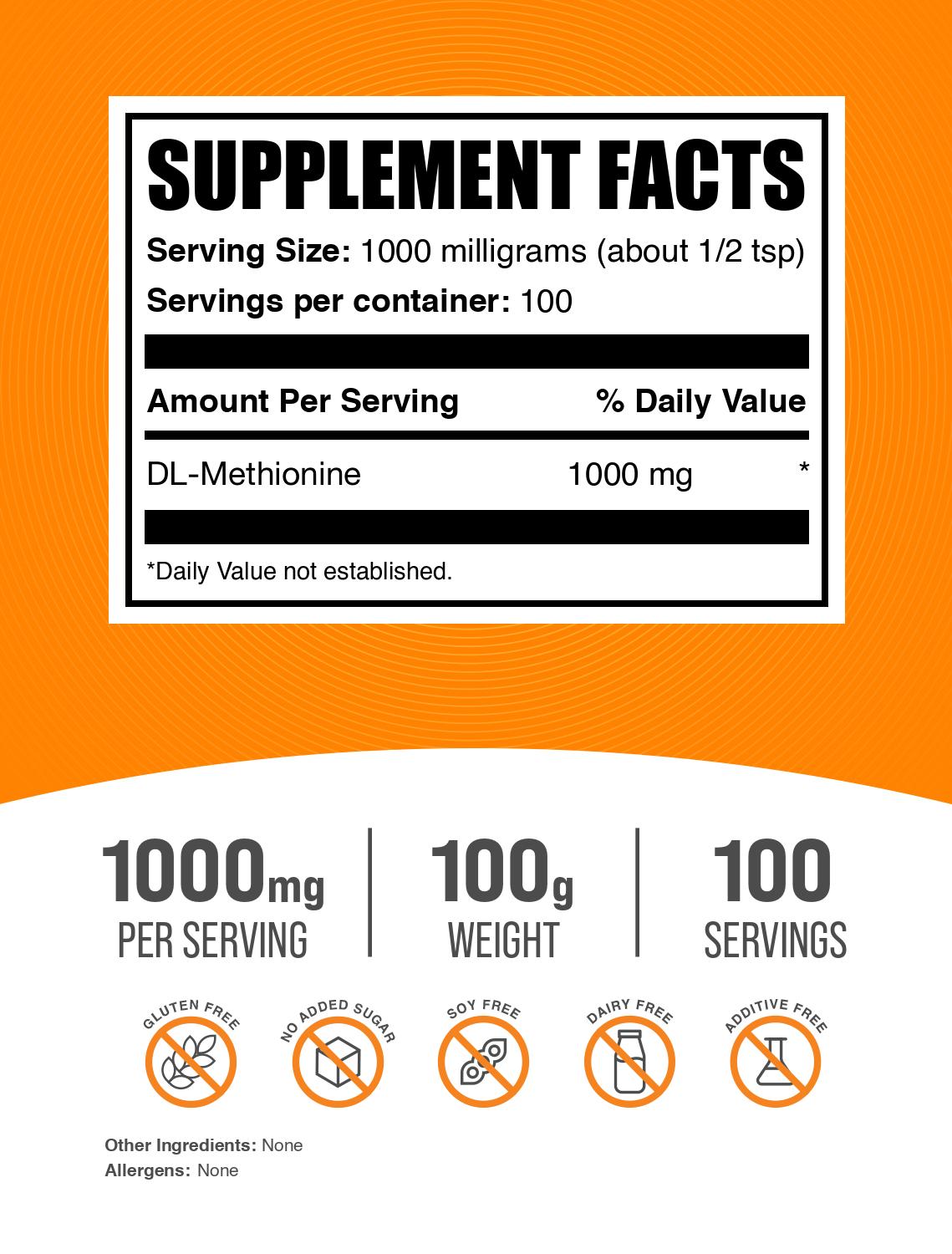 DL-Methionine powder label 100g