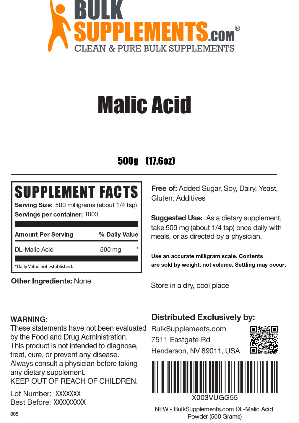 Malic acid powder label 500g