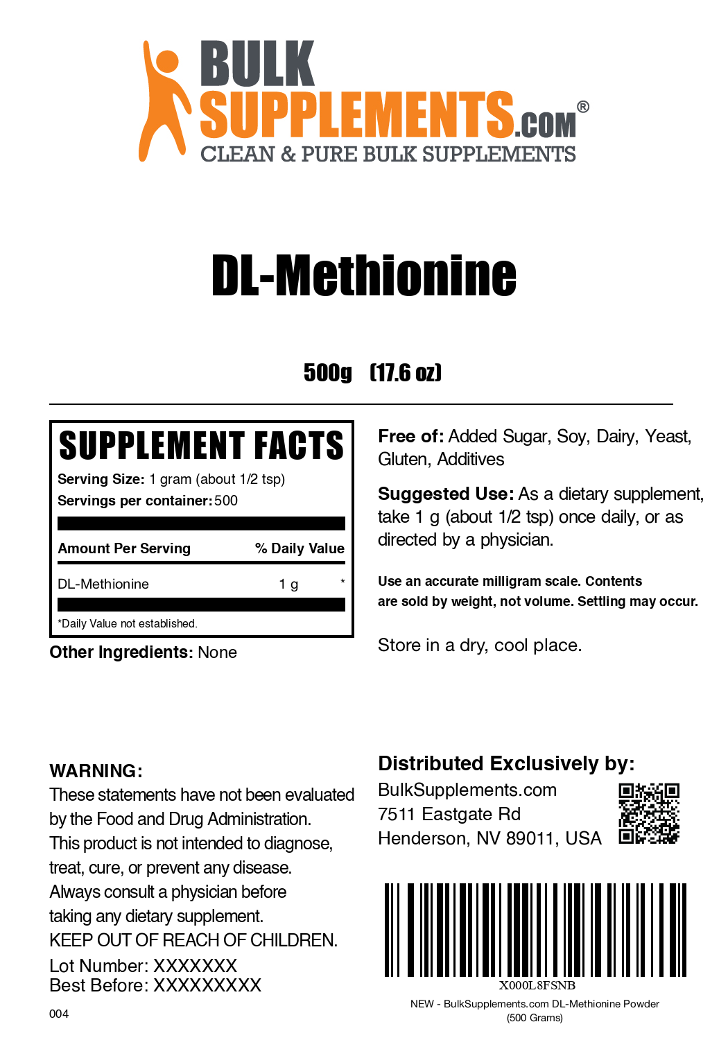 DL-Methionine powder label 500g